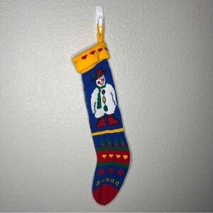 Vintage Santa's Stuffer Machine Knit Big Christmas Stocking with Snowman 70s 80s